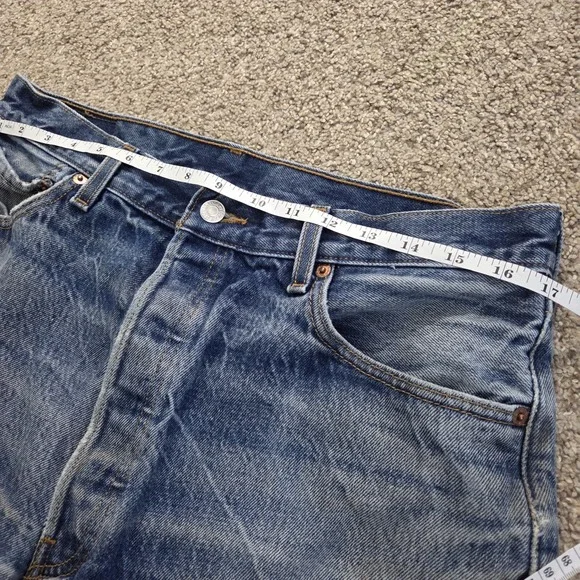 Levis 501 Jeans Mens 36x38 Blue Denim Straight Leg Button Fly Distressed Stained - Picture 7 of 16